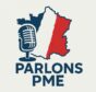 Logo du podcast Parlons PME représentant un micro et une carte de la France aux couleurs bleu blanc rouge.